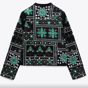 NWT Zara embroidered jacket with beads green black teal XL